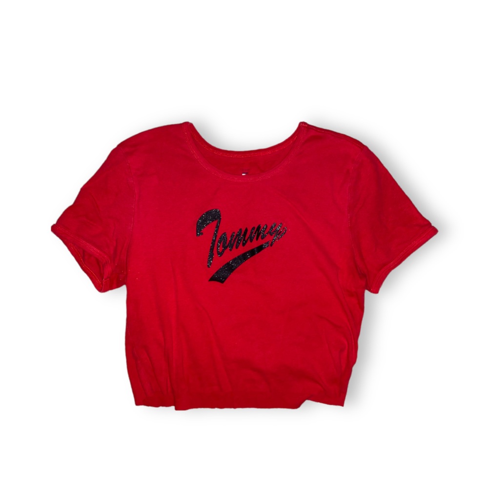 Vintage Tommy Hilfiger Sparkly Letter Red Cropped Baby Tee